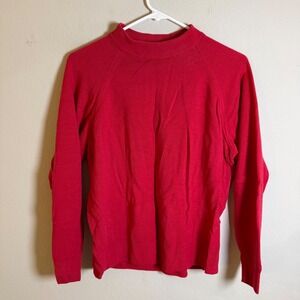 Vintage Straven Red 100% Merino Wool Mock‎ Neck Raglan Sweater Made in UK